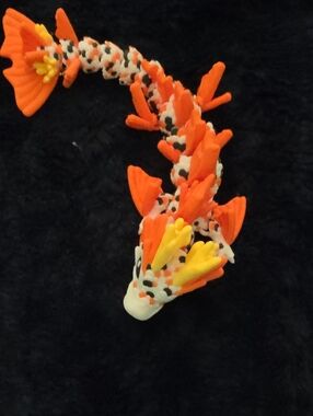 Handcrafted Koi Fish Dragon Sculpture - Orange, White, Yellow, Black 3d Printed